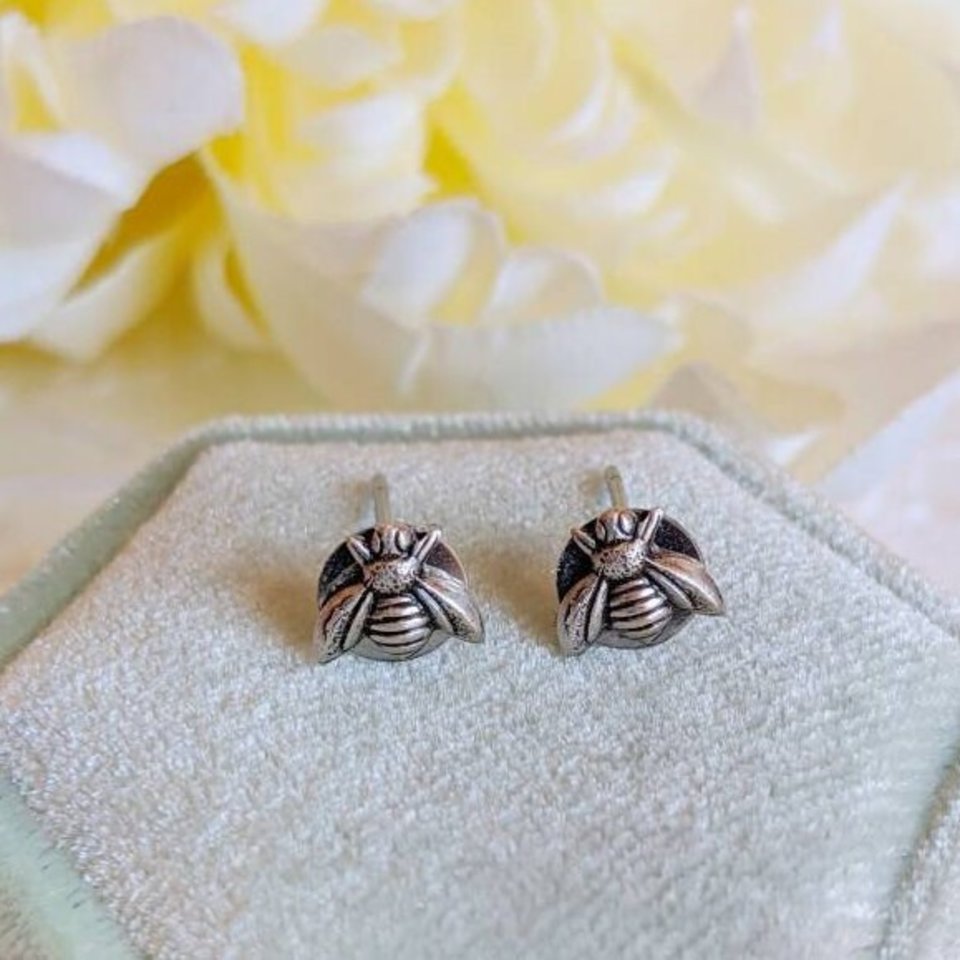 Tiny Silver Bee Earrings, Hypoallergenic Stainless Steel Posts