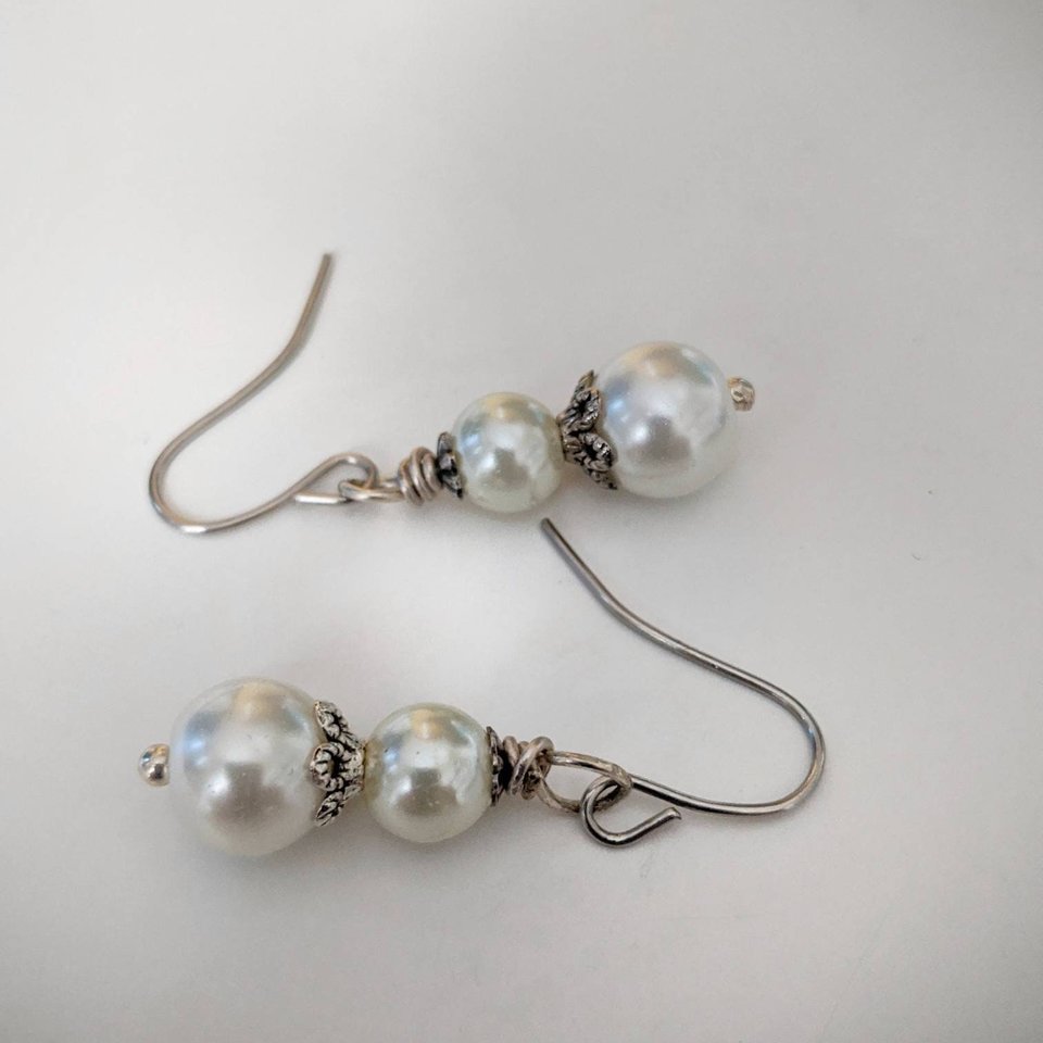 Double Pearl Earrings, Ivory pearl earrings, Elegant Earrings, Vintage Style Jewelry for Bride, Wedding day Earrings, Regency Era, Pearlcore