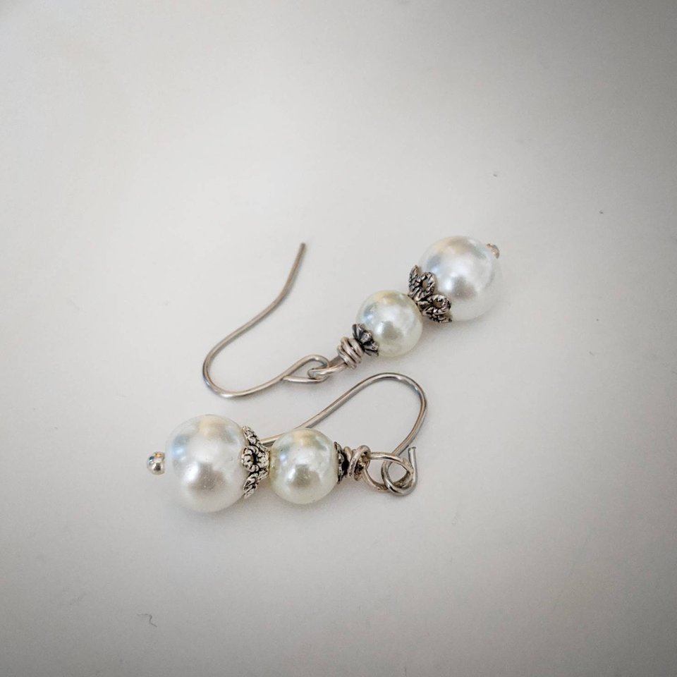 Double Pearl Earrings, Ivory pearl earrings, Elegant Earrings, Vintage Style Jewelry for Bride, Wedding day Earrings, Regency Era, Pearlcore