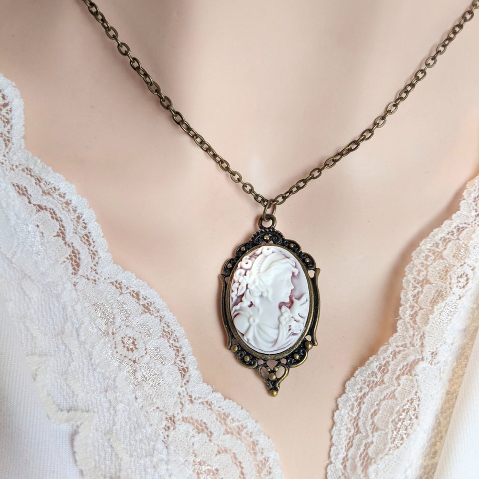 Victorian Cameo necklace, Greek Goddess necklace pendant, Gothic jewelry, vintage style jewelry, gift for her