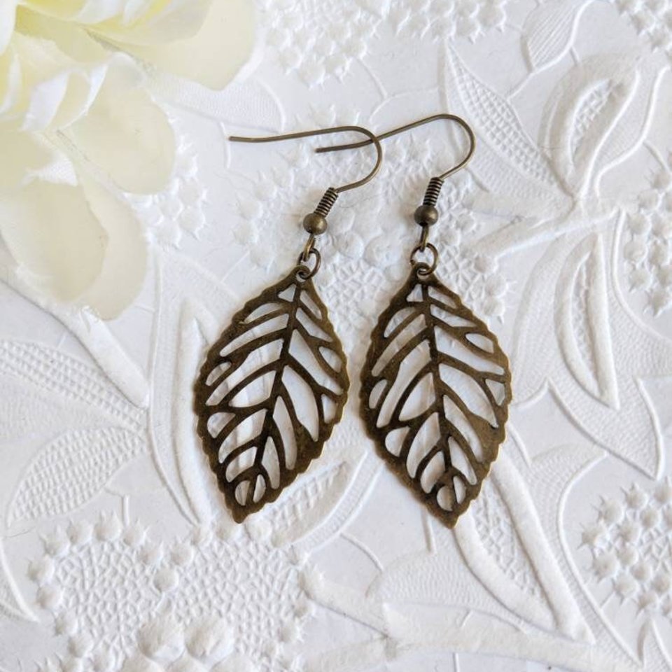 Leaf Earrings, Filigree Earrings, Fall Jewelry, Boho Jewelry Gift for Nature Lover, Gift for Mom from Daughter