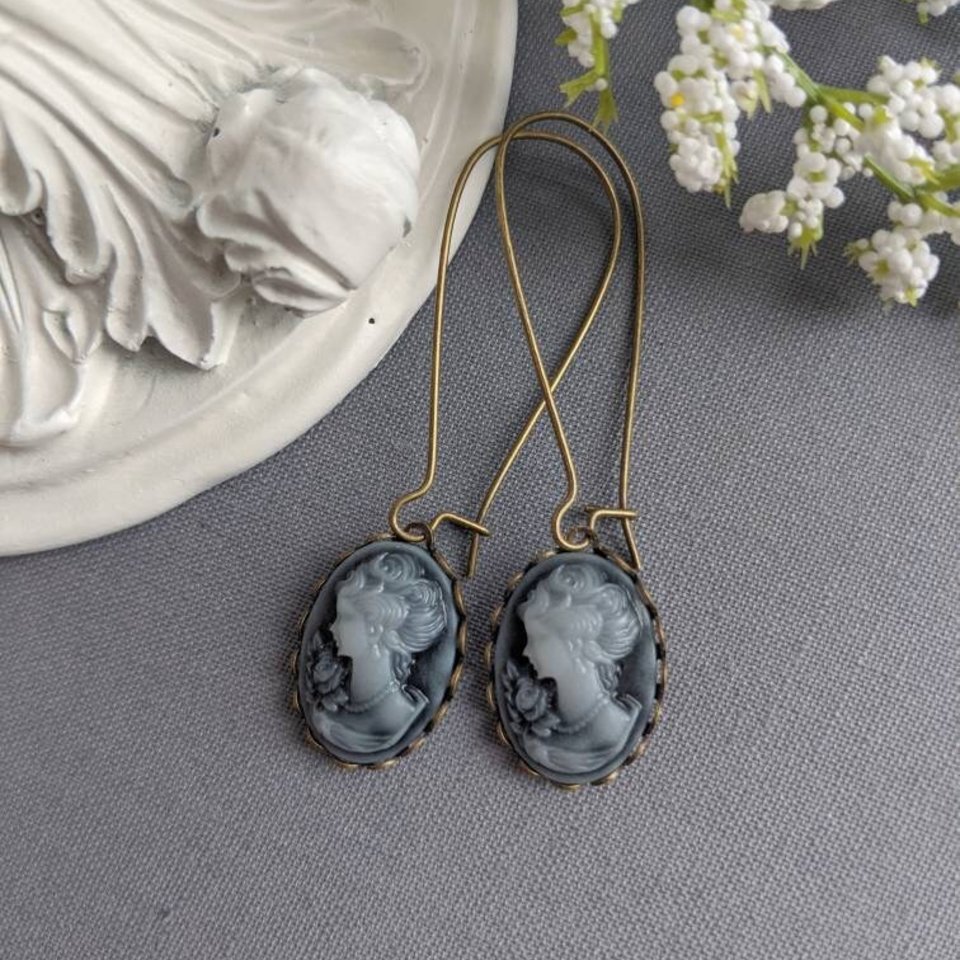 Blue Cameo Earrings, Victorian Earrings, Romantic Jewelry, Vintage Style, Cottage Core, Something Blue for Bride, Gift for Her