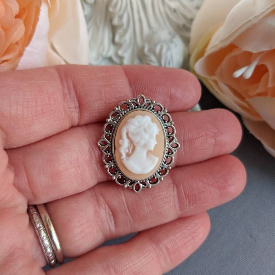 Cameo Brooch Pin, Vintage Style, Victorian Jewelry, Historical Costume Jewelry