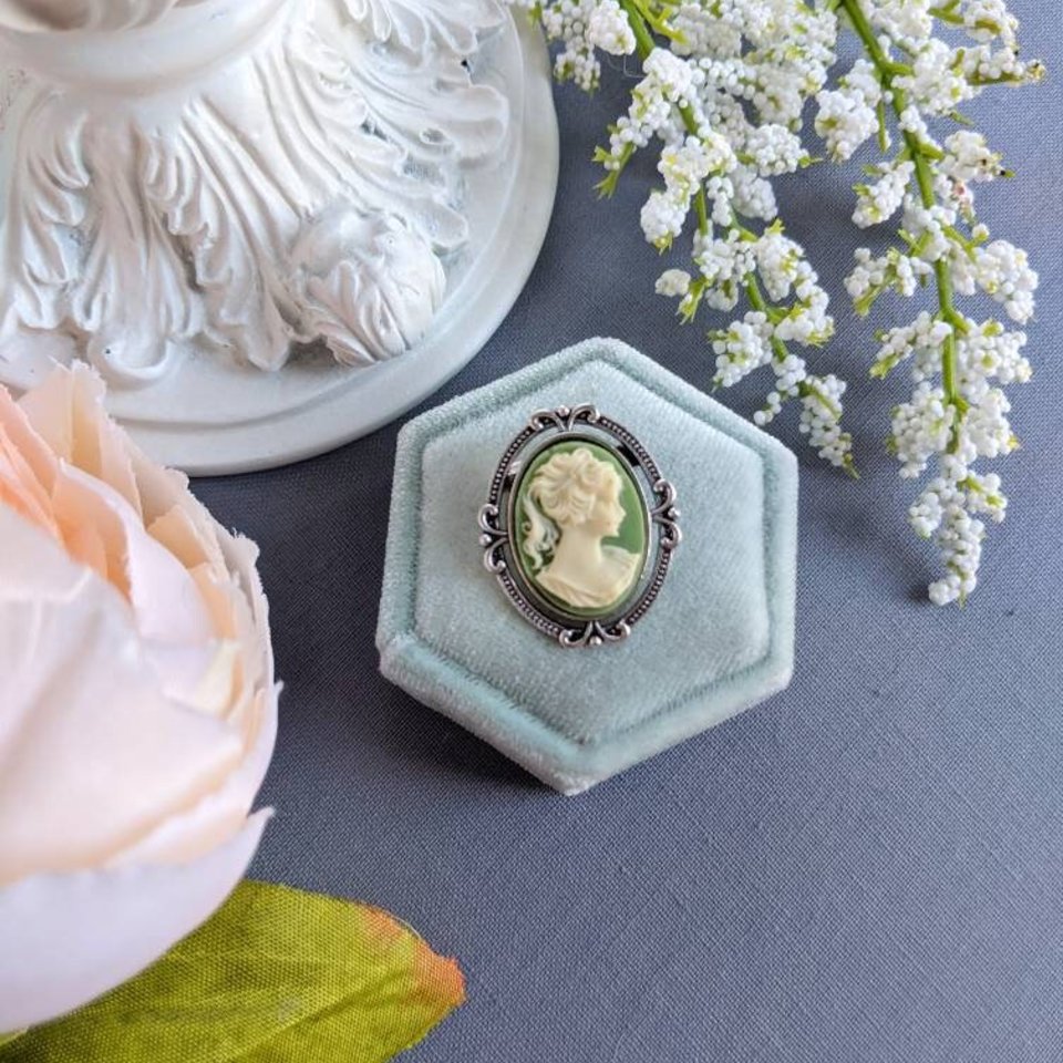 Blue Cameo Brooch, Victorian Jewelry, Historical Costume