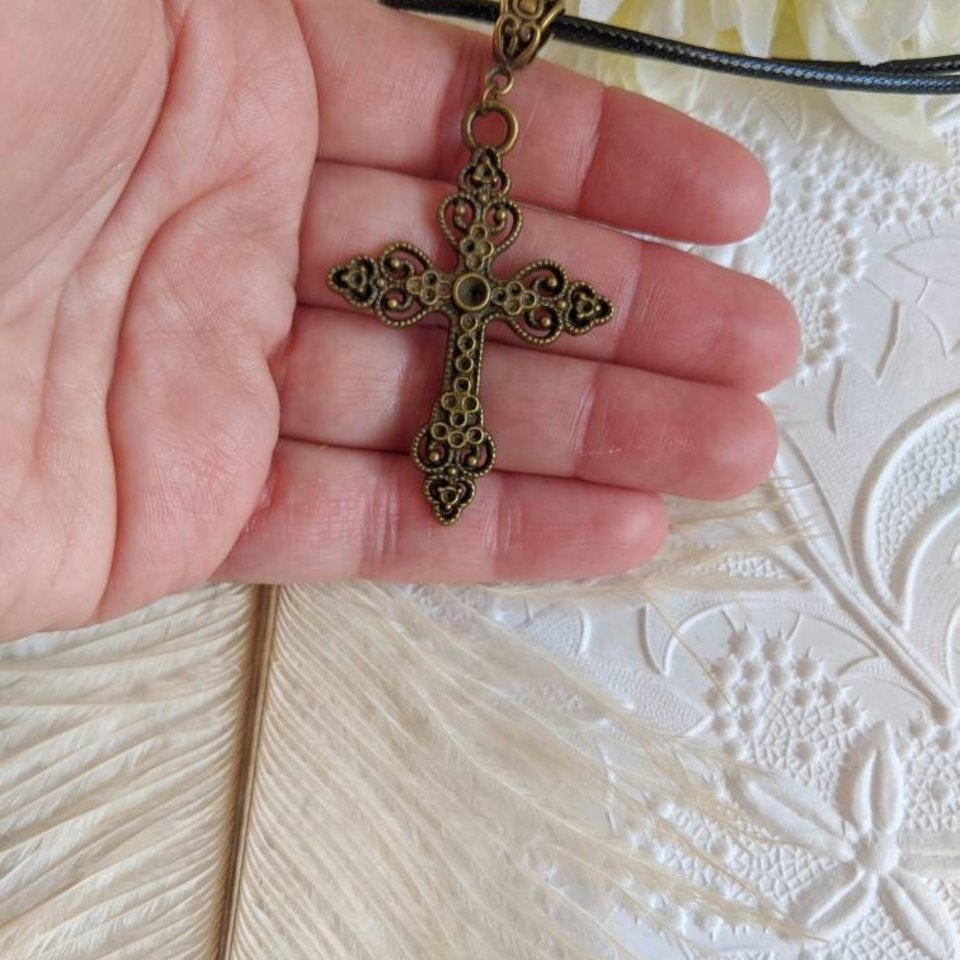 Gothic Cross Necklace on Leather Choker