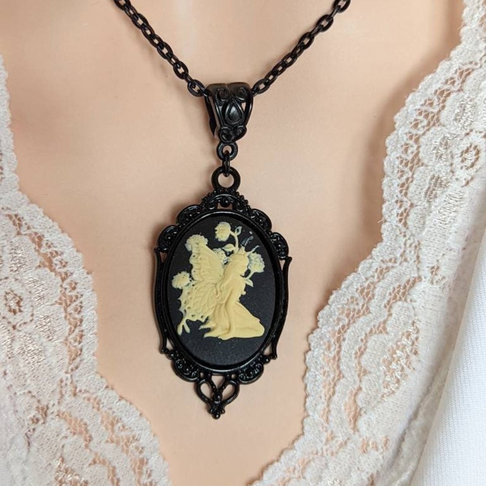 Woodland Fairy Pendant, Black Fae Jewelry