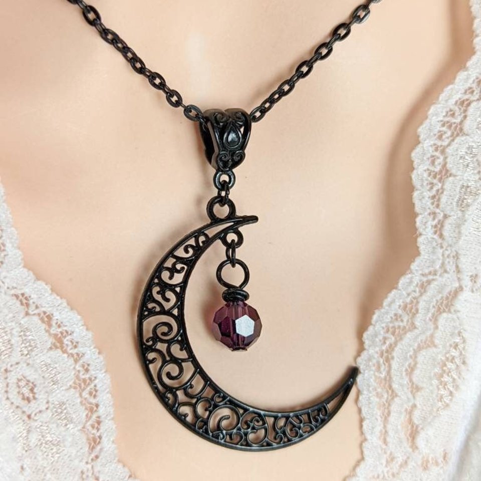 Black Crescent Moon Necklace, Witchy Celestial Jewelry