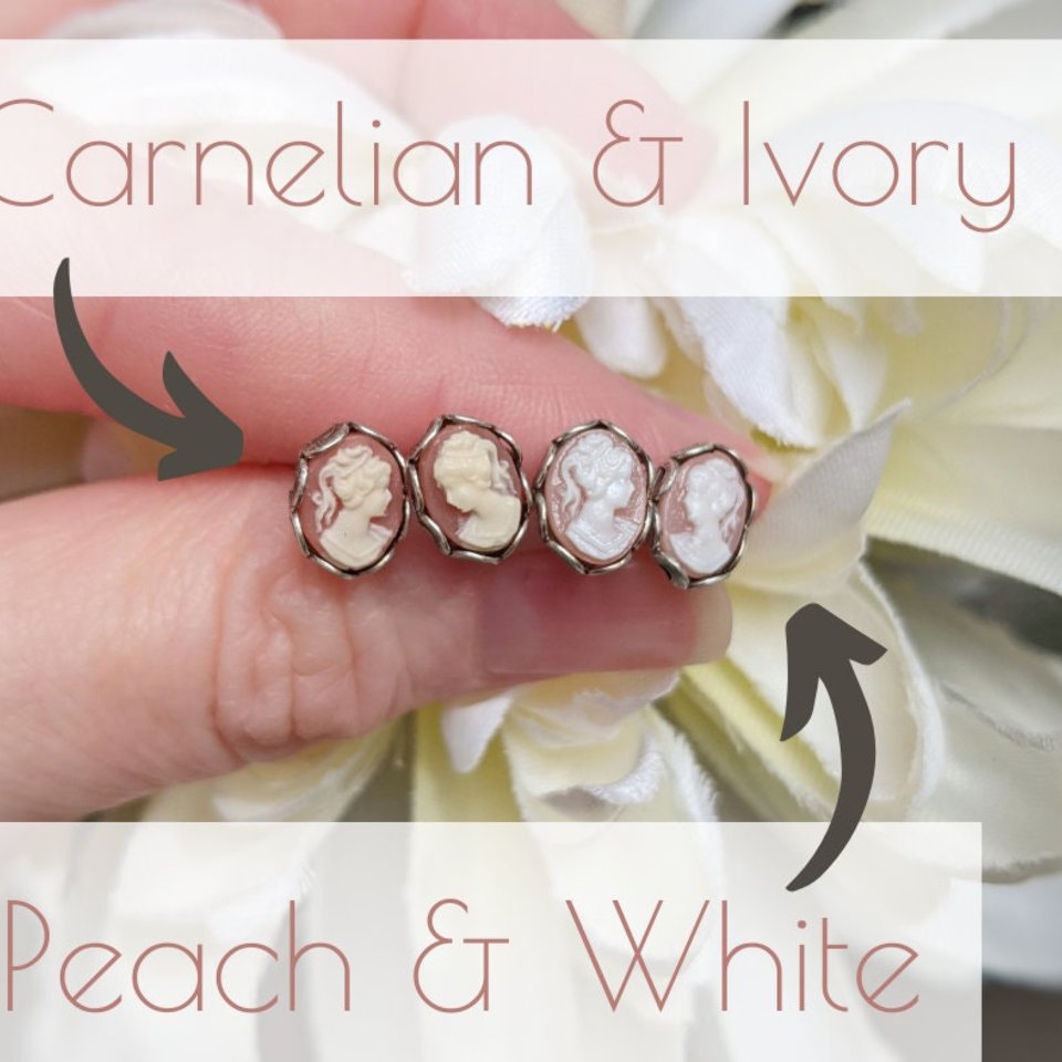 Tiny Carnelian Cameo Earrings, Stainless Steel Hypoallergenic Studs, Vintage Inspired Jewelry