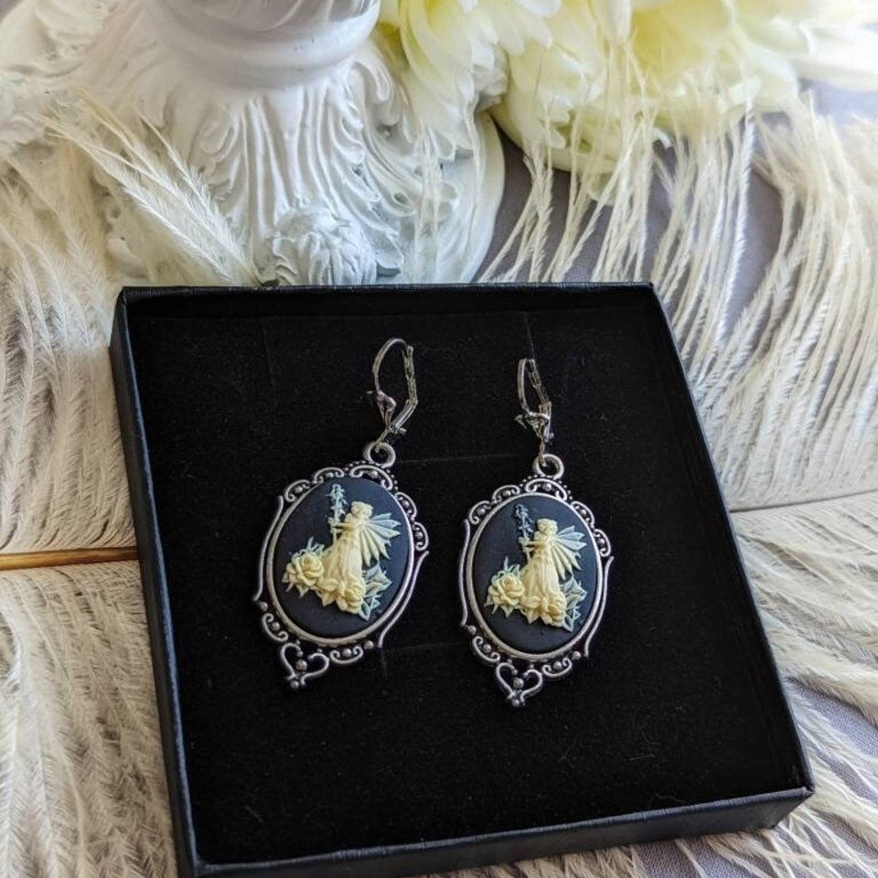 Fairy Cameo Earrings, Woodland Fairy Statement Earrings with Lever Back Ear Wires, Mythical Creatures, Fairycore Jewelry