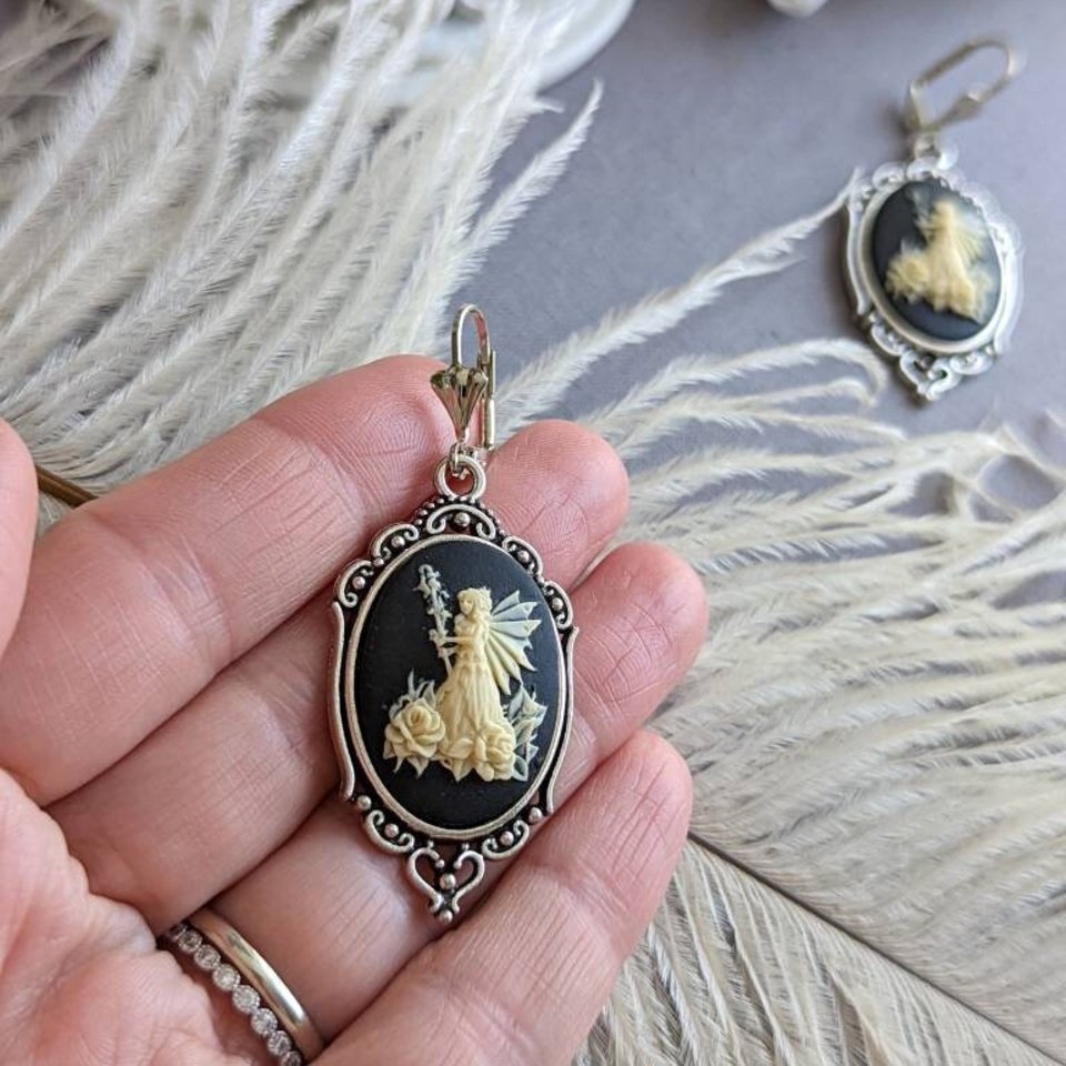 Fairy Cameo Earrings, Woodland Fairy Statement Earrings with Lever Back Ear Wires, Mythical Creatures, Fairycore Jewelry