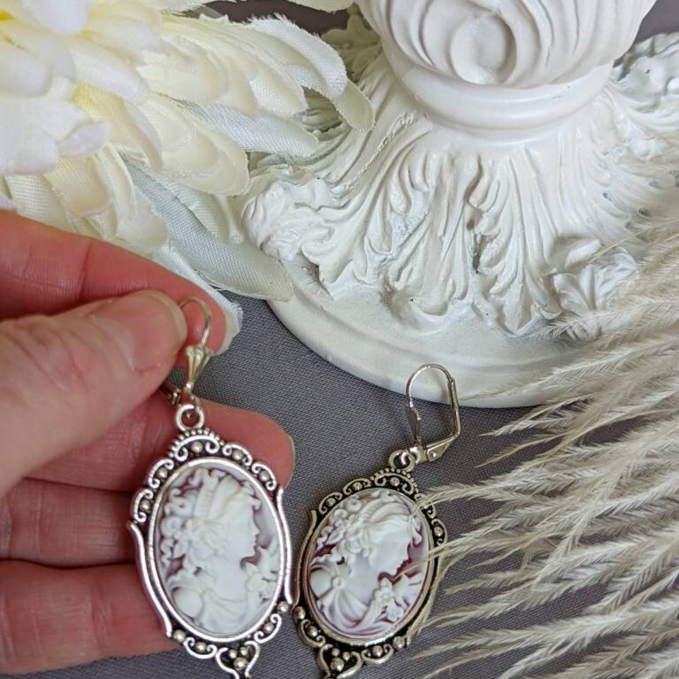 Cameo Statement Earrings, Goddess Cameo Earrings, Victorian Jewelry, Romantic Vintage Style Shabby Chic, Regency Jewelry, Historical Costume