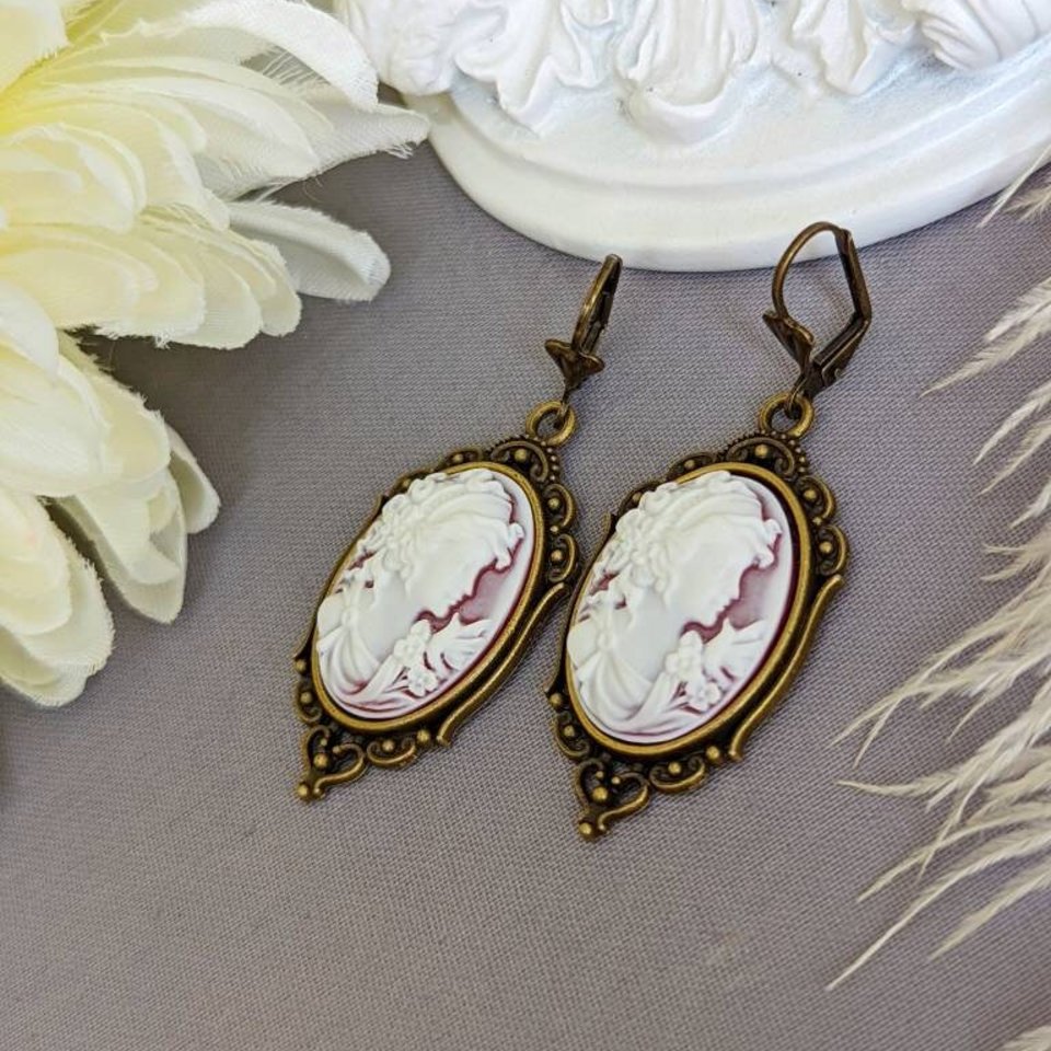 Cameo Statement Earrings, Goddess Cameo Earrings, Victorian Jewelry, Romantic Vintage Style Shabby Chic, Regency Jewelry, Historical Costume