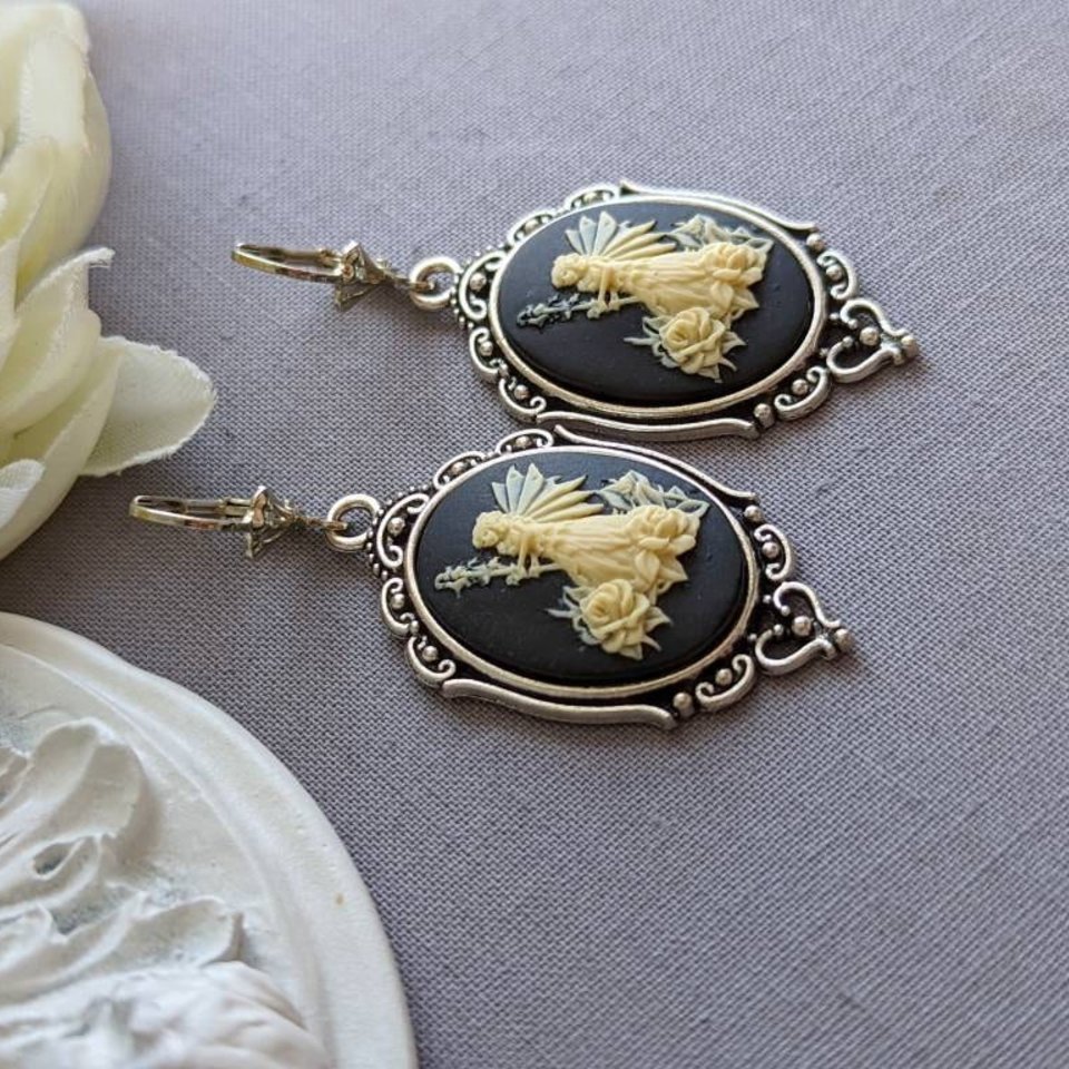 Fairy Cameo Earrings, Woodland Fairy Statement Earrings with Lever Back Ear Wires, Mythical Creatures, Fairycore Jewelry