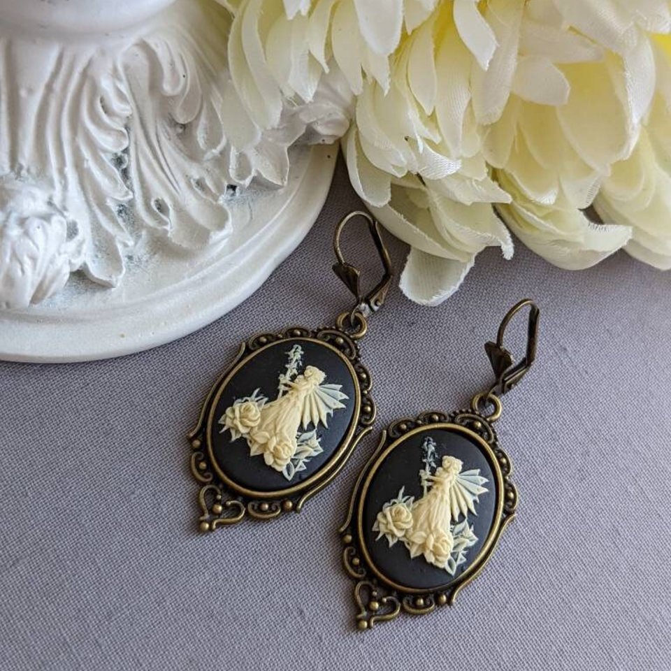 Fairy Cameo Earrings, Woodland Fairy Statement Earrings with Lever Back Ear Wires, Mythical Creatures, Fairycore Jewelry