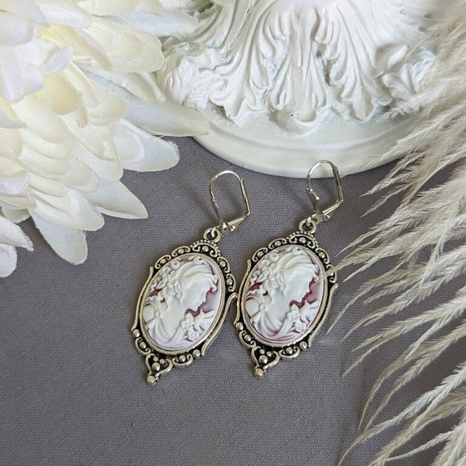 Cameo Statement Earrings, Goddess Cameo Earrings, Victorian Jewelry, Romantic Vintage Style Shabby Chic, Regency Jewelry, Historical Costume