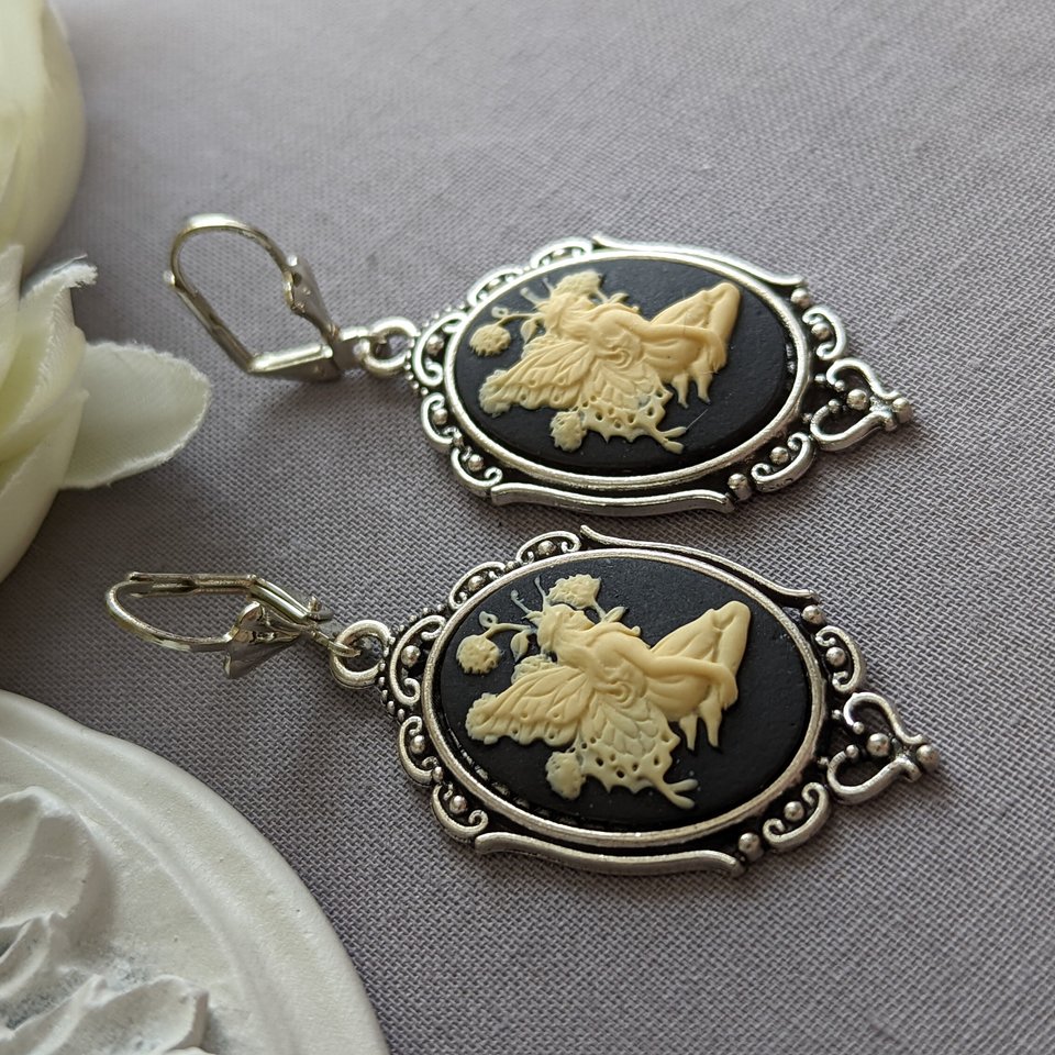 Fairy Cameo Earrings, Woodland Fairy Jewelry, Statement Earrings, Mythical Creatures, Fairycore Jewelry