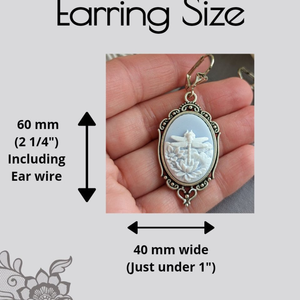 Blue Dragonfly Cameo Earrings, Art Nouveau Jewelry