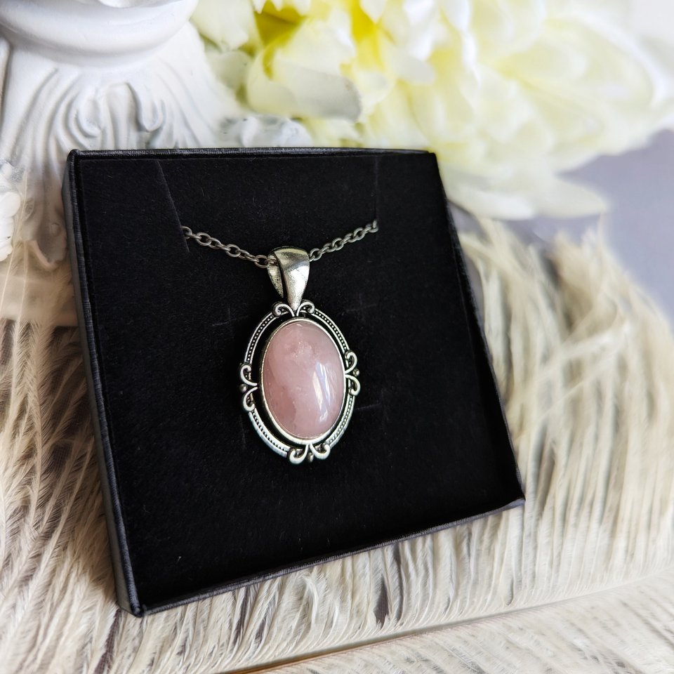 Rose Quartz Necklace, Pink Stone Pendant, Natural Crystal, Self Care Jewelry, Second Wedding Anniversary Gift for Her