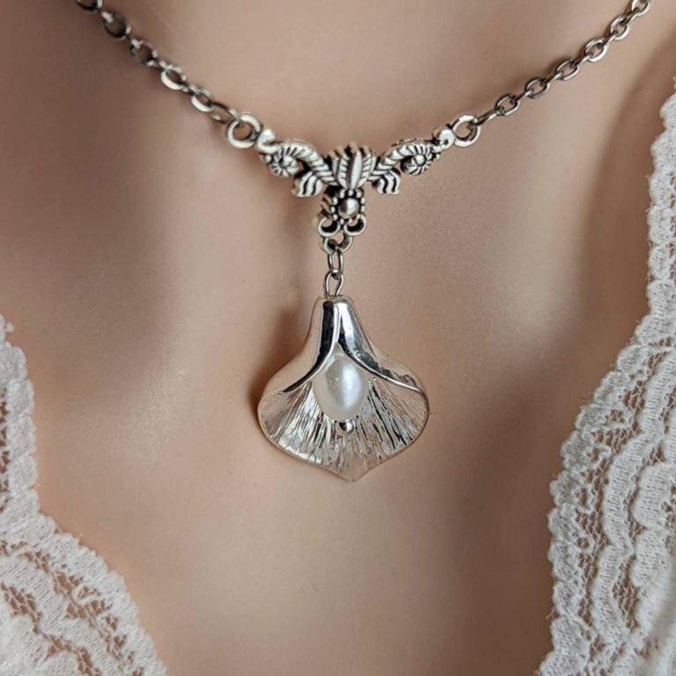 Calla Lily Pendant, Silver Flower Jewelry, Bridal Necklace, 12th Anniversary Gift for Wife