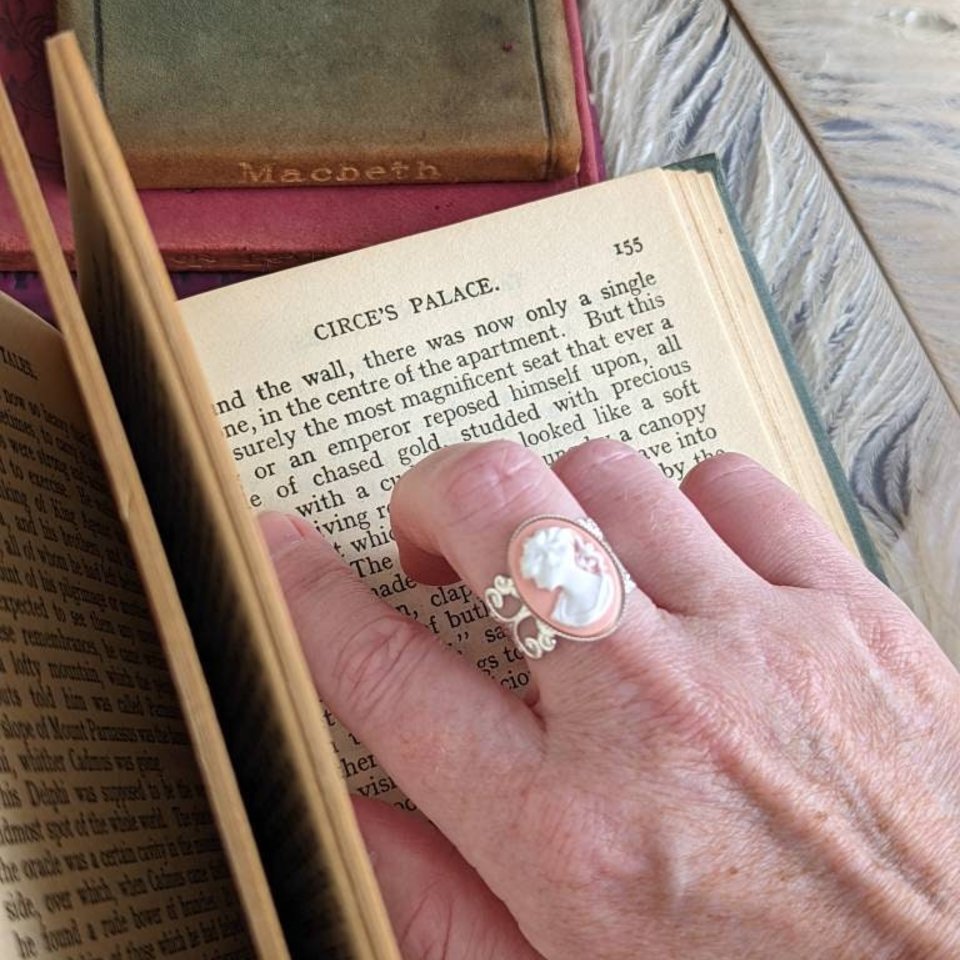 Pink Cameo Ring, Statement Ring, Adjustable Size, Silver Filigree, Victorian Jewelry, Vintage Style, Steampunk Light Academia