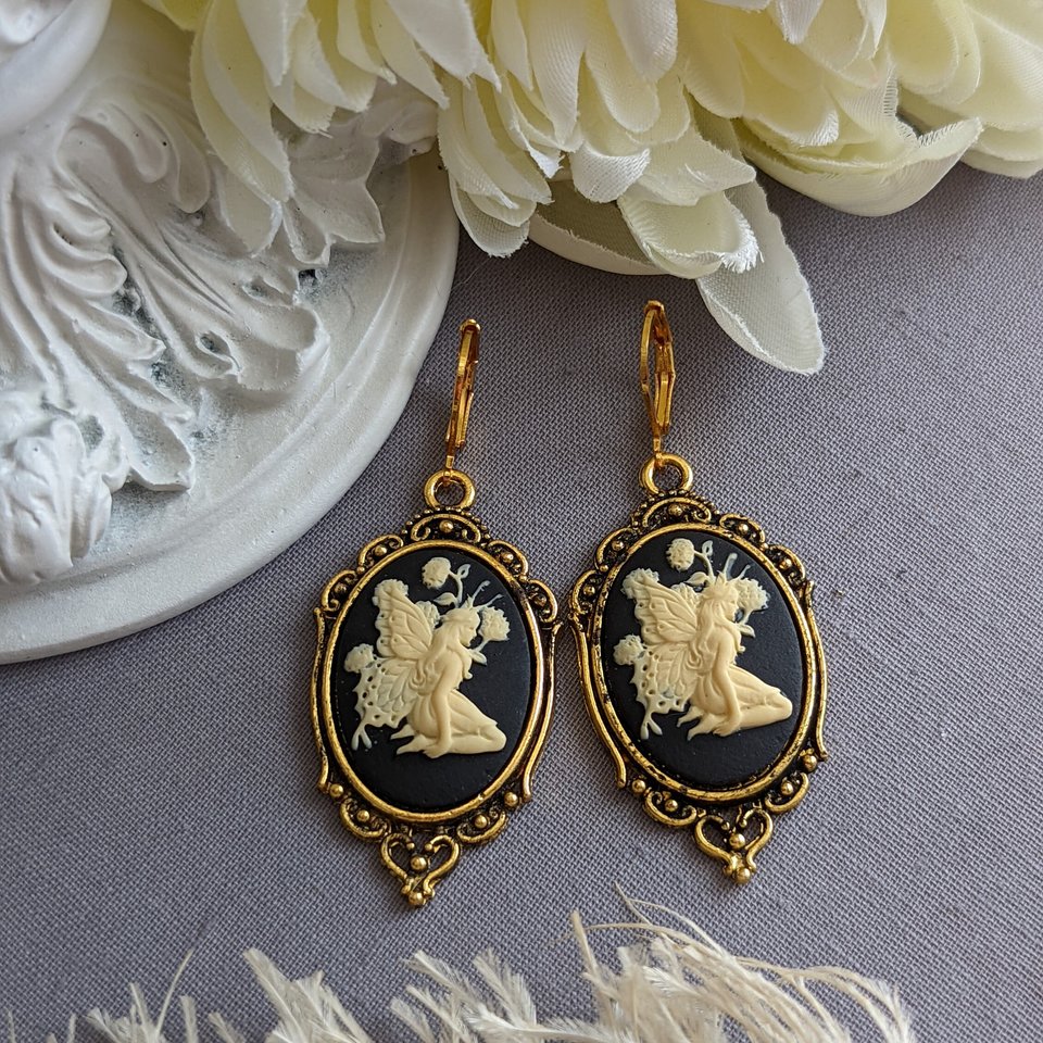 Fairy Cameo Earrings, Woodland Fairy Jewelry, Statement Earrings, Mythical Creatures, Fairycore Jewelry