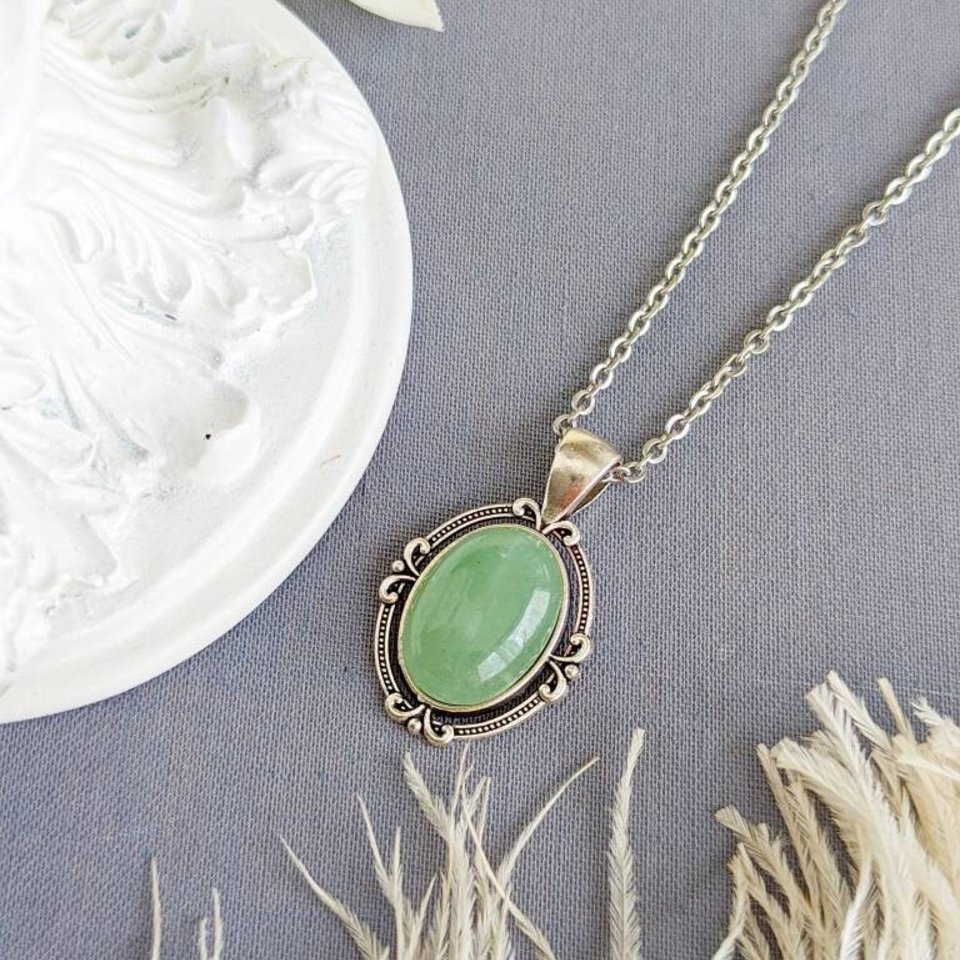 Natural Aventurine Necklace, Green Crystal Pendant, 8th Anniversary Gift for Wife