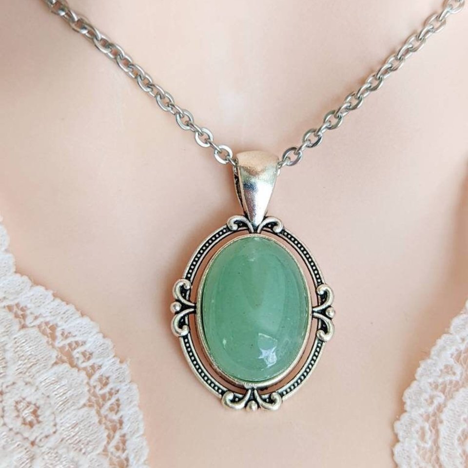 Natural Aventurine Necklace, Green Crystal Pendant, 8th Anniversary Gift for Wife