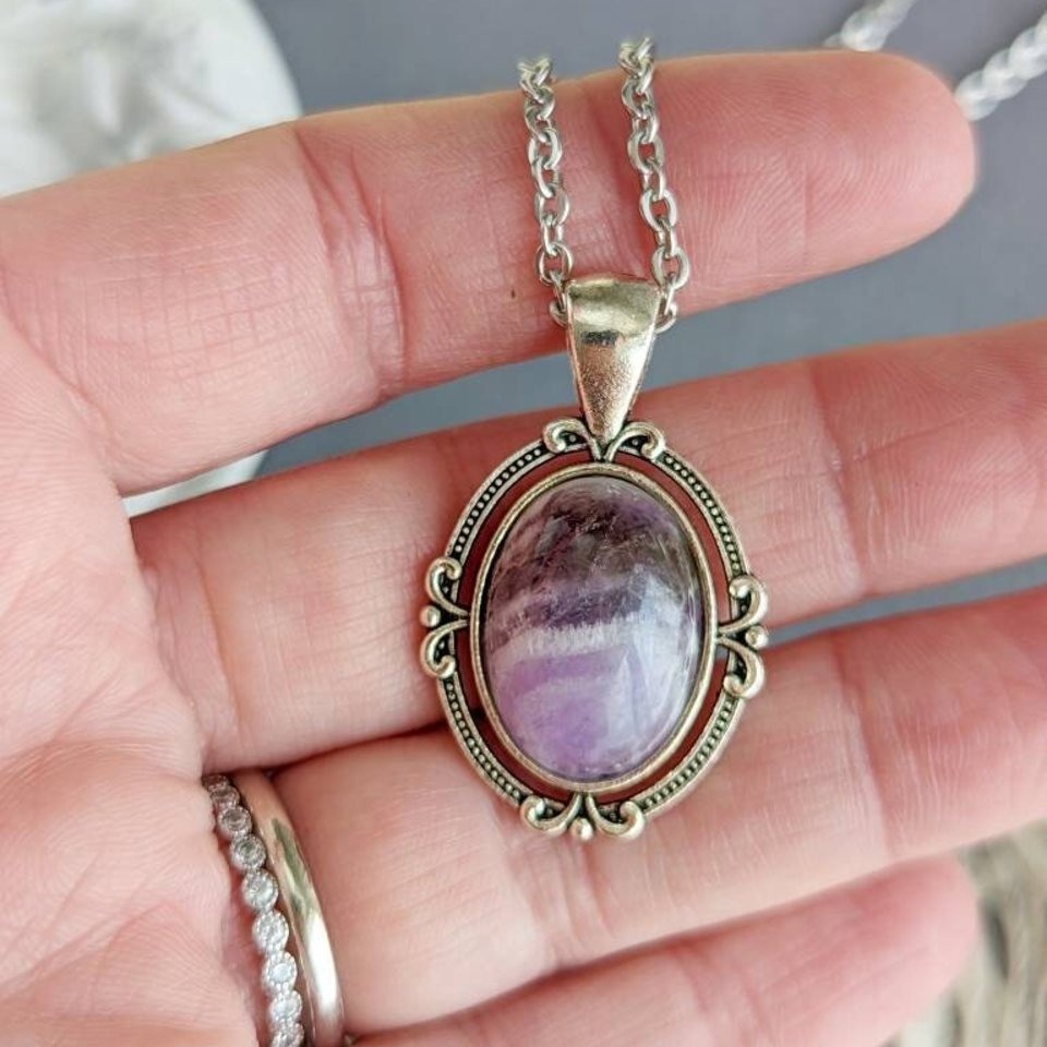 Natural Amethyst Necklace, Purple Crystal Pendant, Gemstone Jewelry Gift for February Birthday