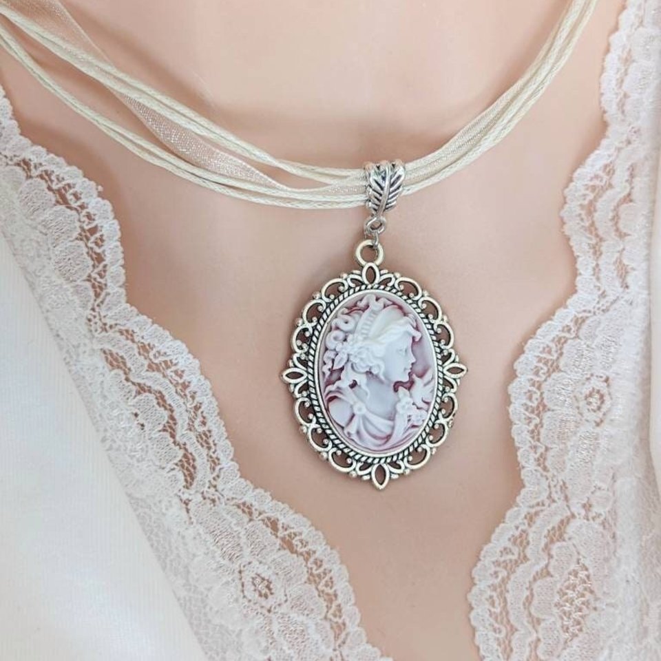 Pink Cameo Necklace with Ribbon Choker, Cameo Jewelry, Victorian Bridal Jewelry, Unique Gifts for Women