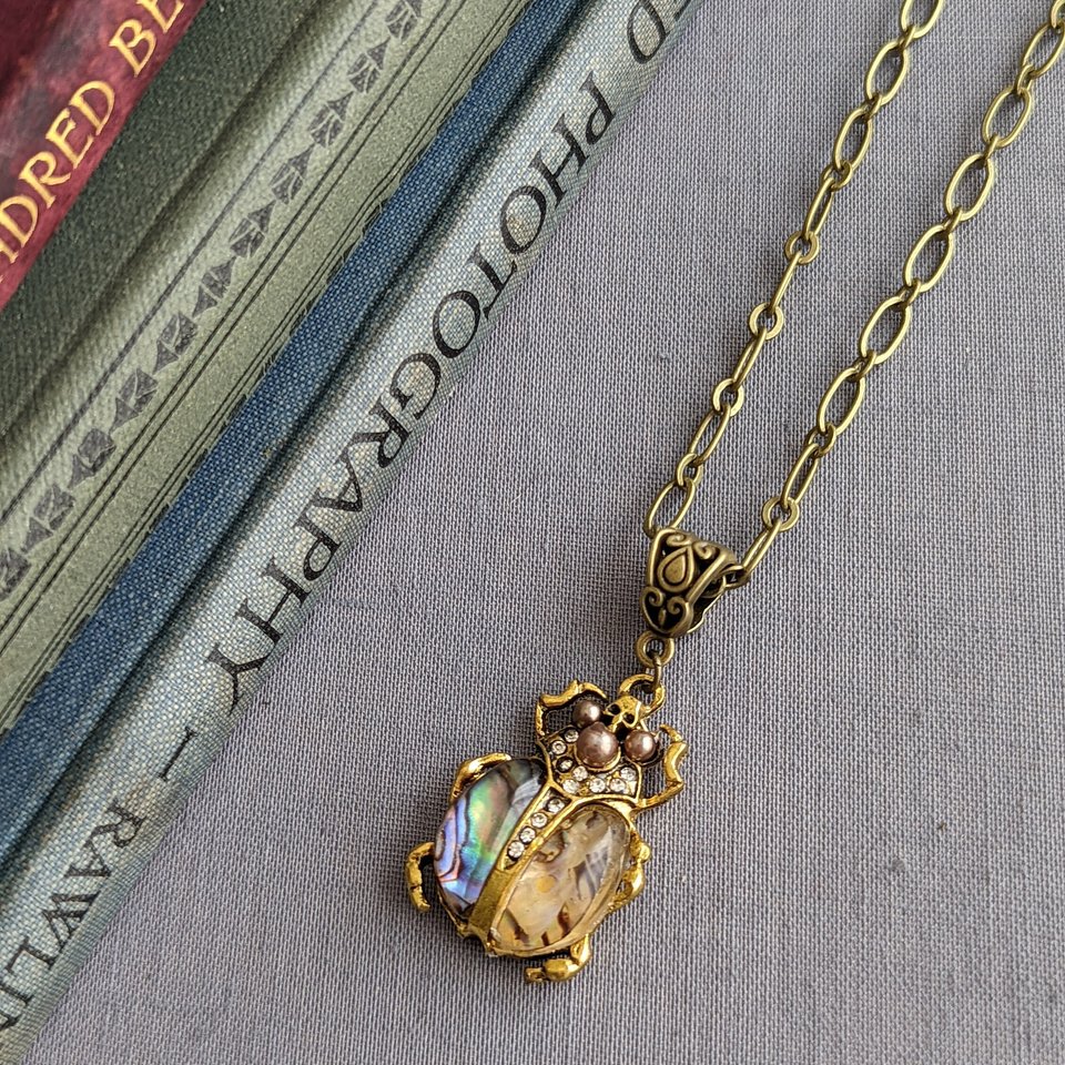 Scarab Beetle Necklace, Whimsigothic Jewelry, Eqyptian Pendant with Paperclip Chain