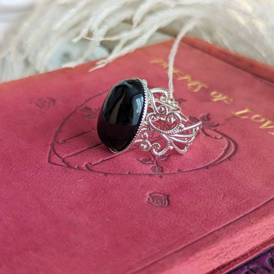 Obsidian Ring, Obsidian Stone Ring, Gemstone Jewelry, Black Stone Ring, Gothic Jewelry, Gift for Her