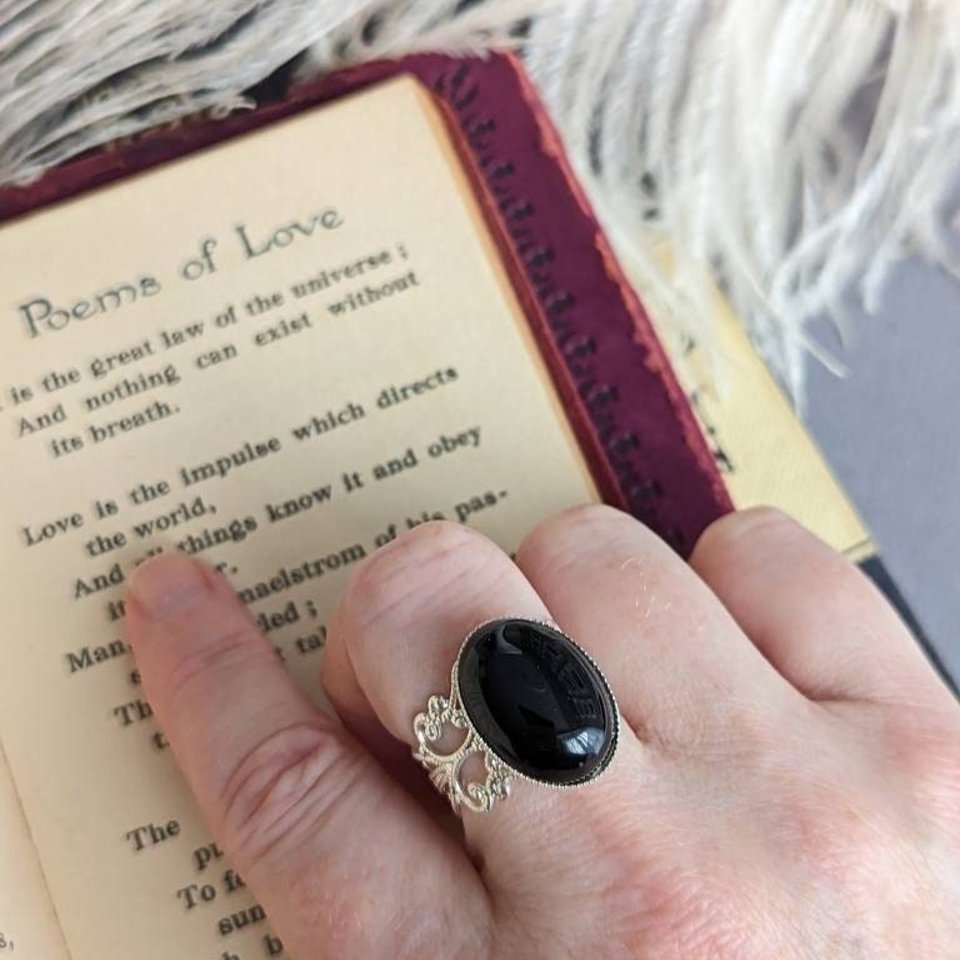 Obsidian Ring, Obsidian Stone Ring, Gemstone Jewelry, Black Stone Ring, Gothic Jewelry, Gift for Her