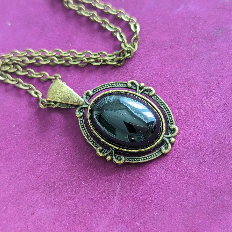 Oval Obsidian Necklace, Black Stone Pendant, Gothic Jewelry Gift