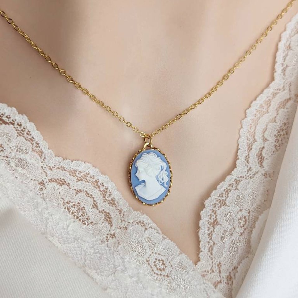 Gold Cameo Necklace, Vintage Inspired Jewelry, Gold Plated Minimalist Pendant