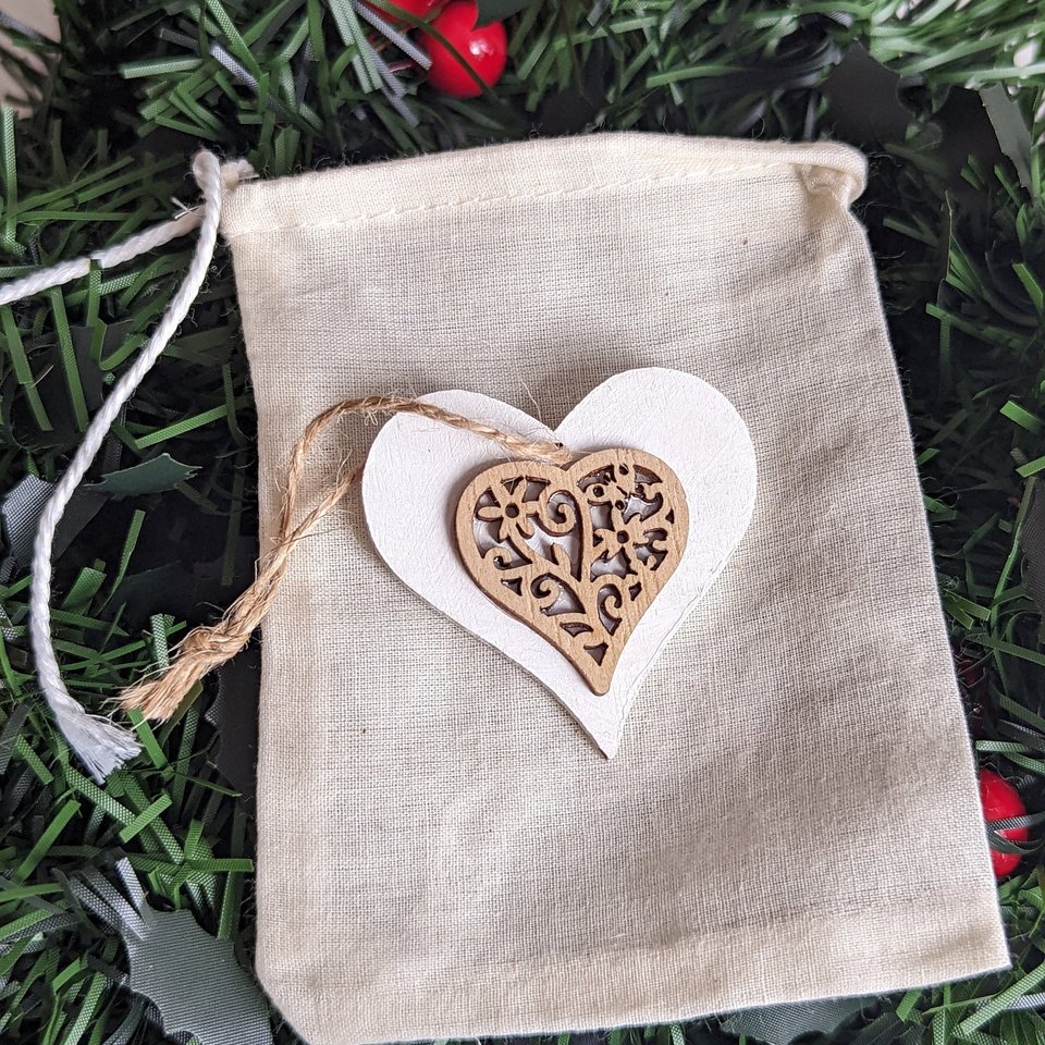 Wood Heart Christmas Ornament, Rustic Farmhouse Style, Romantic Valentines Day Decor