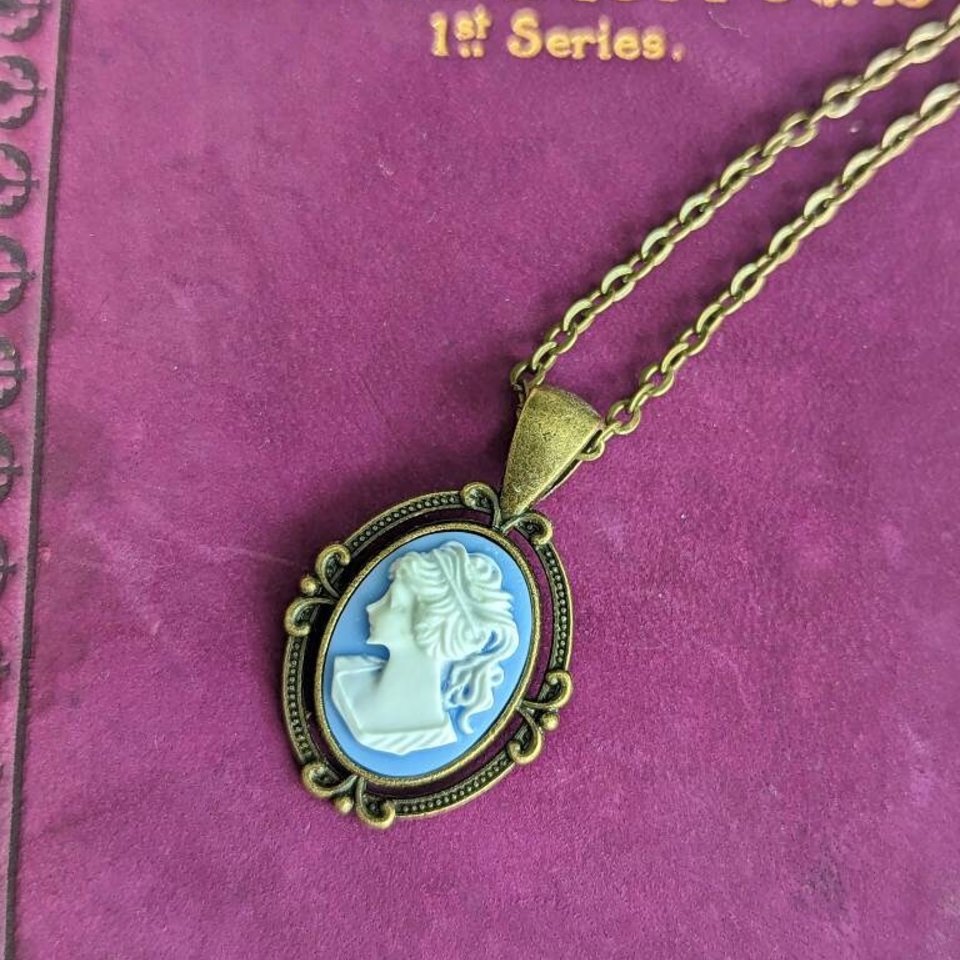 Blue Cameo Necklace, Vintage Style Cameo Jewelry