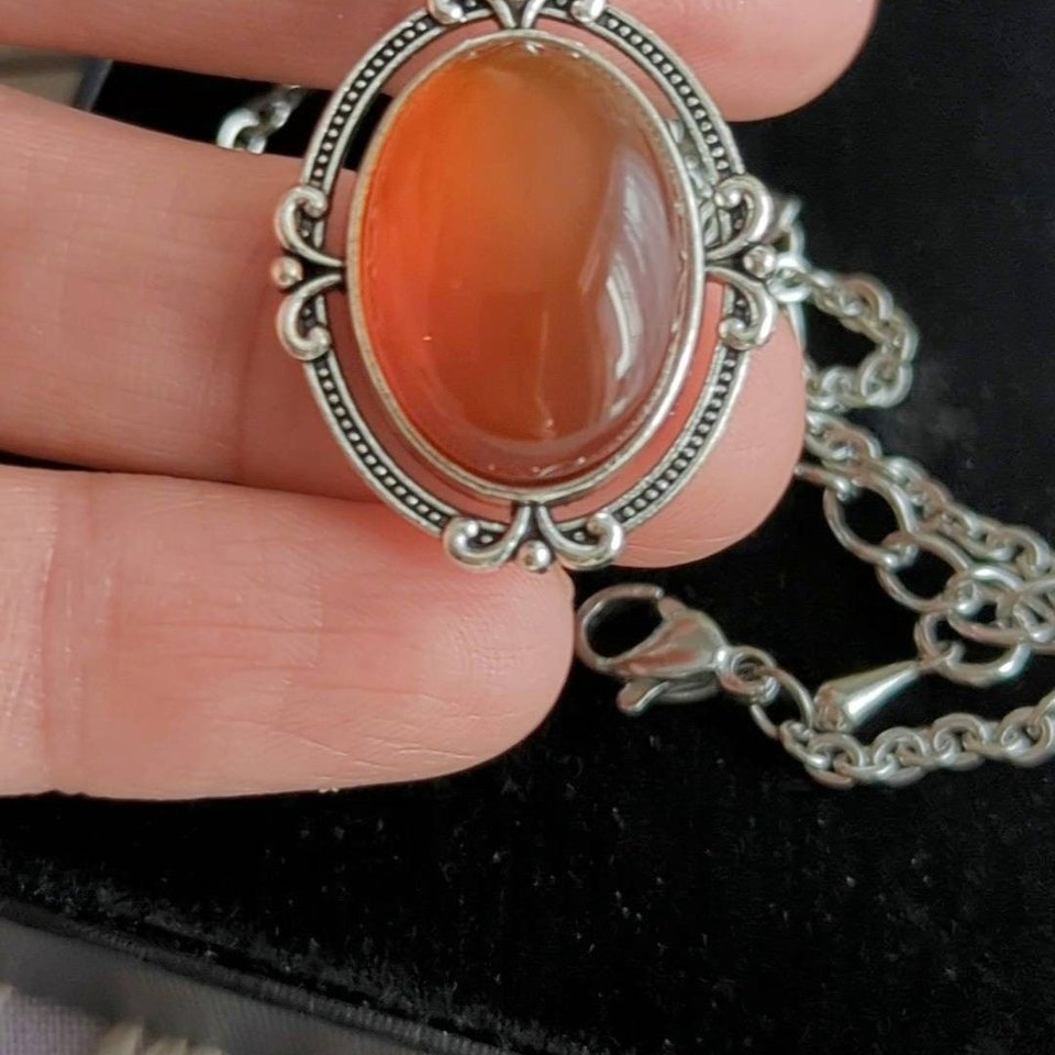 Oval Carnelian Necklace, Red Crystal Jewelry, Natural Gemstone Pendant