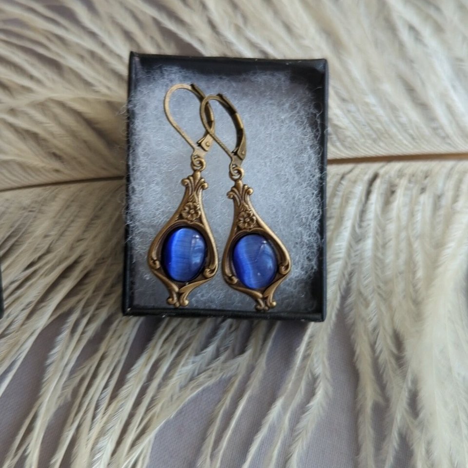 Victorian Earrings, Sapphire Blue Earrings, Vintage Inspired Jewelry, Something Blue Blue for Bride, September Birthday Gifts