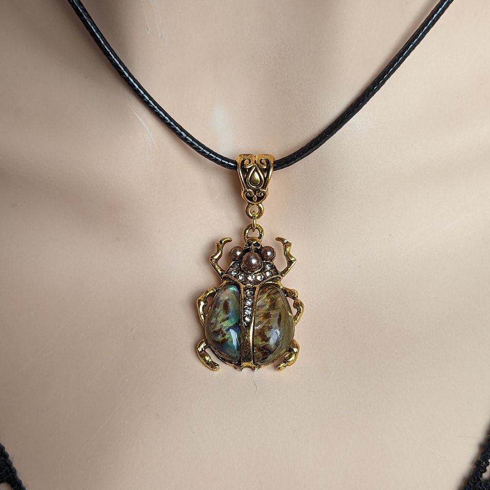 Gothic Art Nouveau Necklace, Scarab Beetle Pendant, Whimsigothic Choker, Eqyptian Jewelry Gift