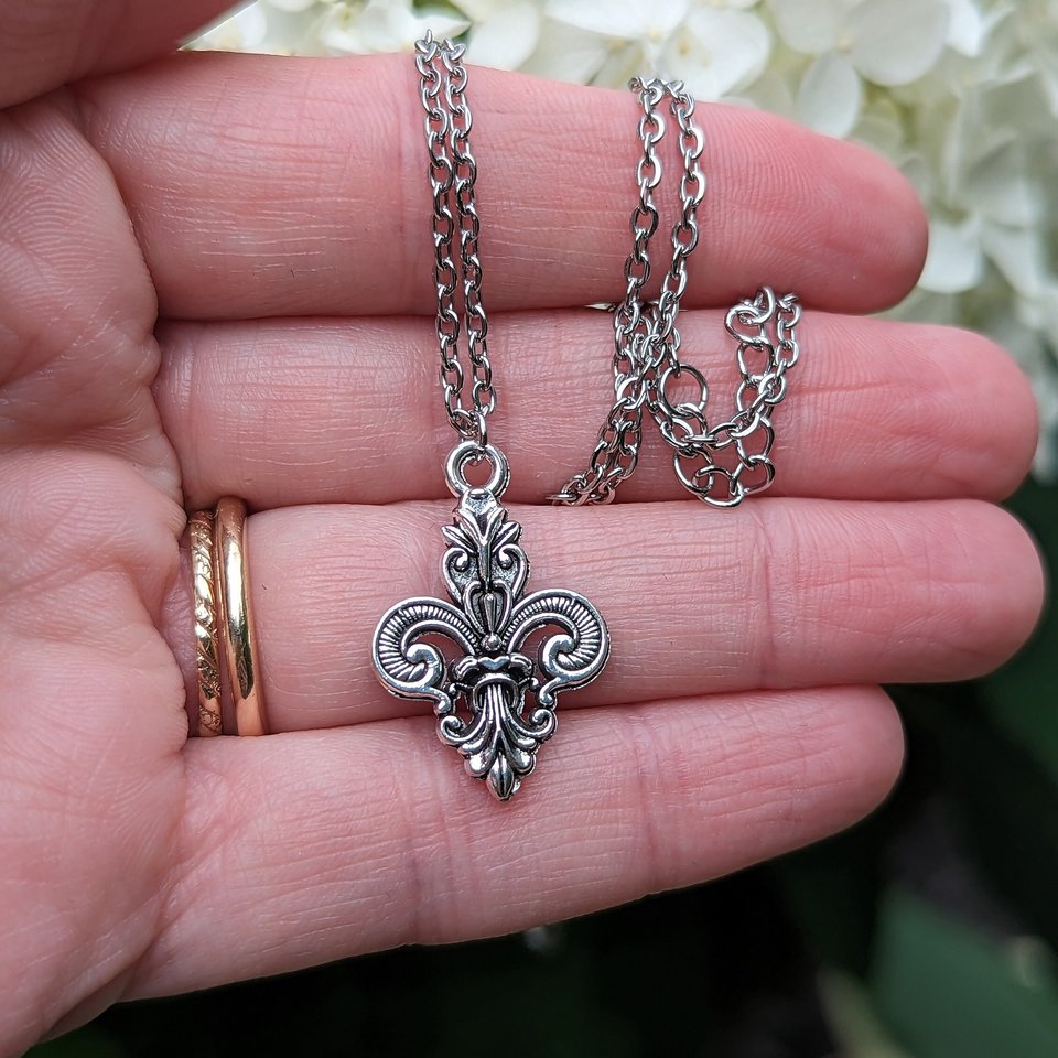 Silver Fleur De Lis Necklace, Mardi Gras Pendant, French Jewelry Gift for Her