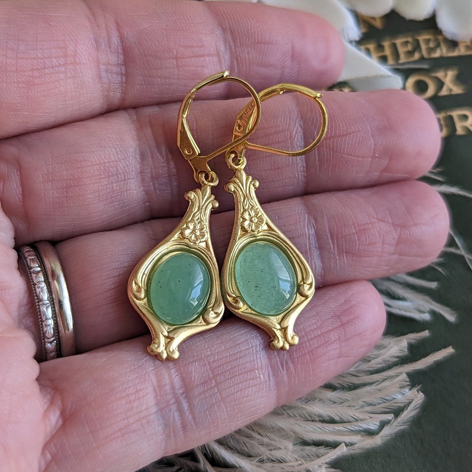 Green Aventurine Earrings, Natural Stone Jewelry
