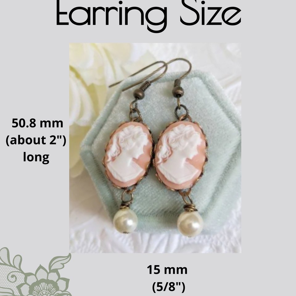 Cameo Pearl Earrings, Peach and White Lady Cameo Earrings, Victorian Jewelry, Romantic Vintage Style, Regency Era, Pearlcore Earrings