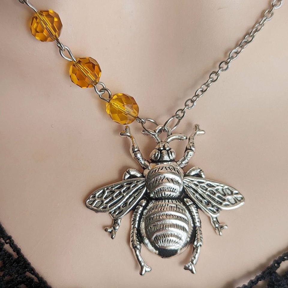 Asymmetrical Bee with Honey Necklace, Nature Jewelry Gift