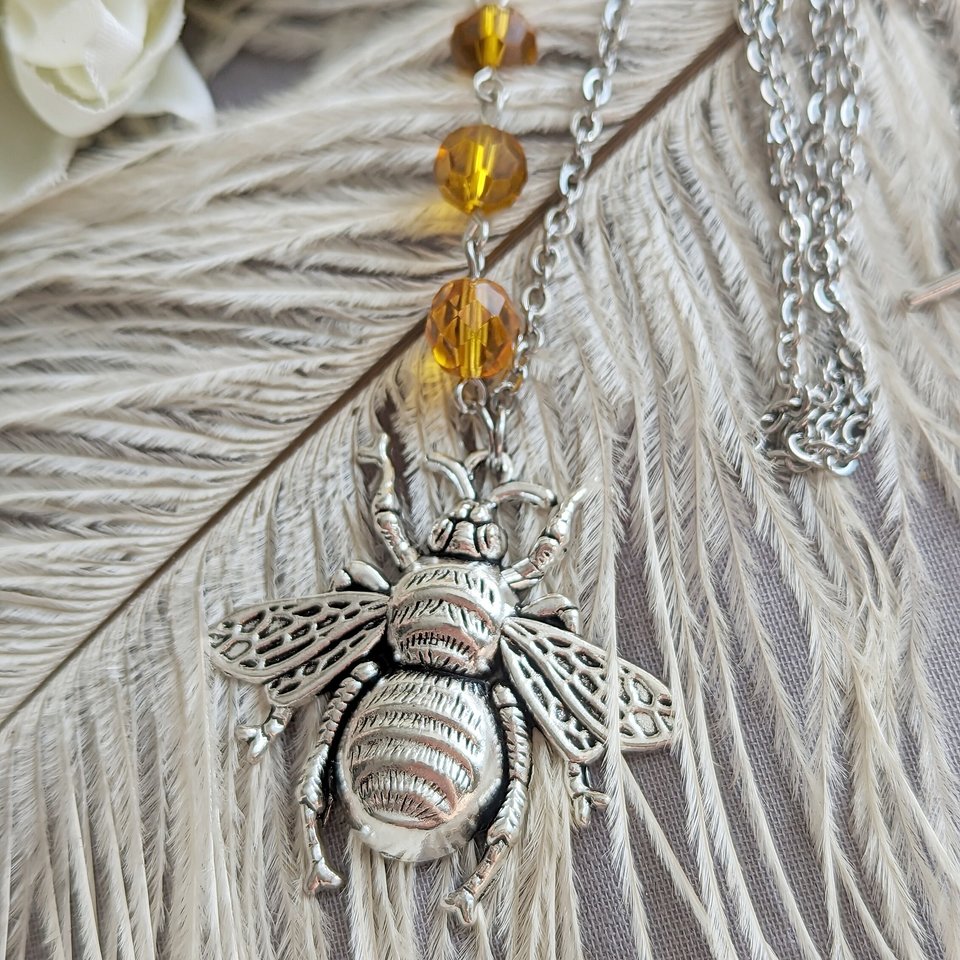 Asymmetrical Bee with Honey Necklace, Nature Jewelry Gift