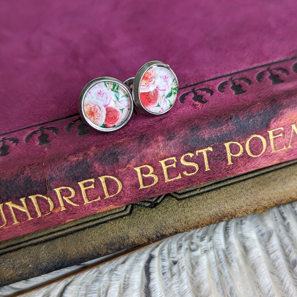 Dainty Flower Earrings, Pink Rose Studs, Cottagecore Jewelry, Hypoallergenic Stainless Steel Posts, Gift for Daughter