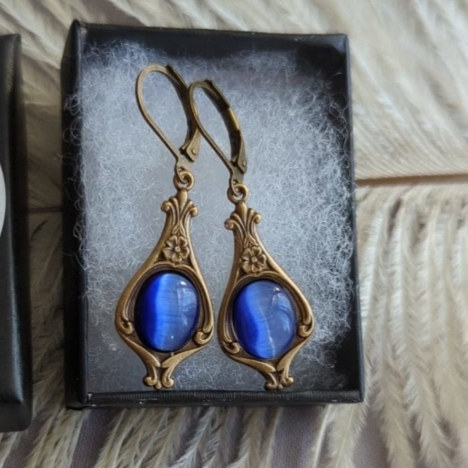 Victorian Earrings, Sapphire Blue Earrings, Vintage Inspired Jewelry, Something Blue Blue for Bride, September Birthday Gifts