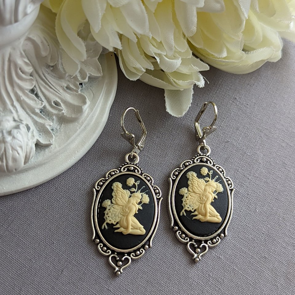 Fairy Cameo Earrings, Woodland Fairy Jewelry, Statement Earrings, Mythical Creatures, Fairycore Jewelry