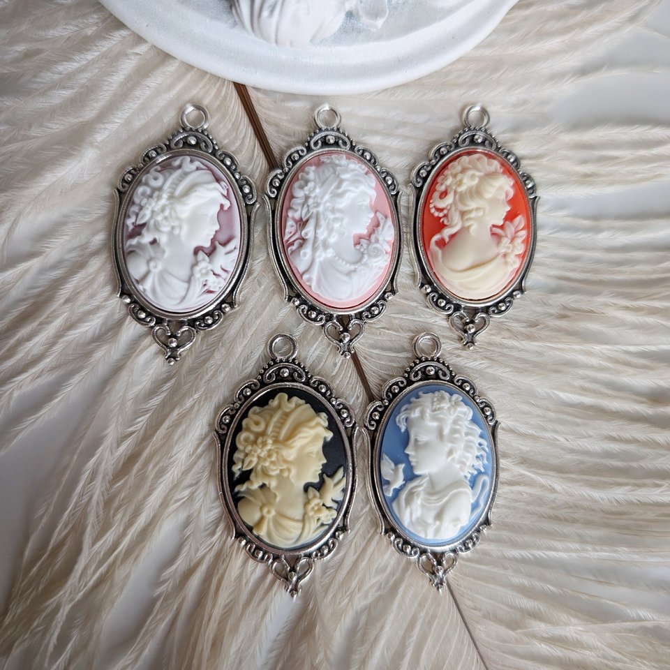 Blue White Lady Cameo Necklace Handcrafted Statement Jewelry Victorian Inspired Accessory Unique Gift for Her