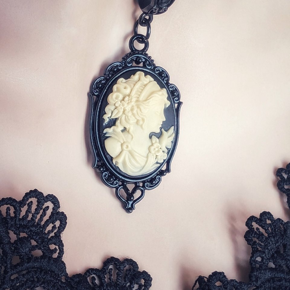 Black Cameo Necklace, Gothic Victorian Jewelry, Vintage Style Dark Academia, Gift for Girlfriend