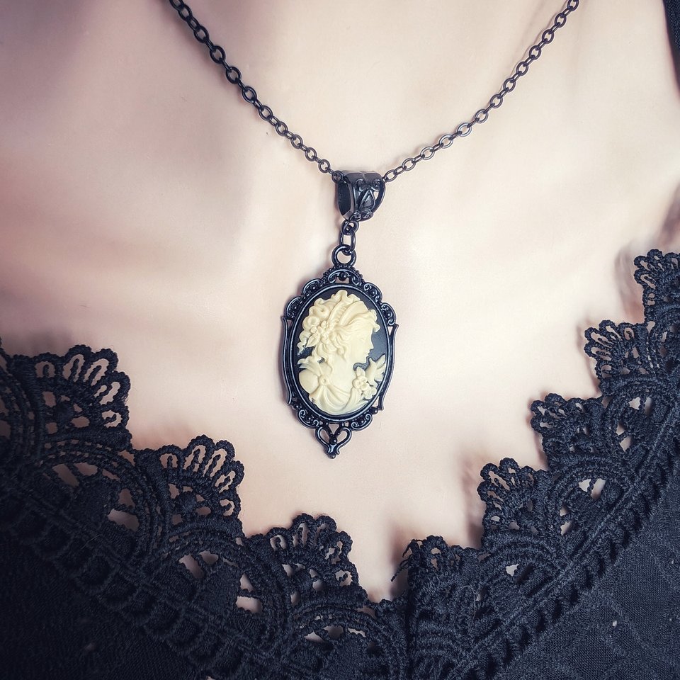 Black Cameo Necklace, Gothic Victorian Jewelry, Vintage Style Dark Academia, Gift for Girlfriend